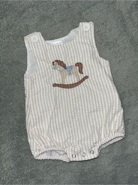 Seersucker Baby Bubble with Rocking Horse Embroidery